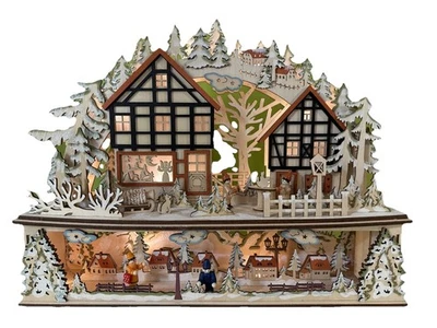 Madera 3D Alemán Schwibbogen Iluminado Alpes Suizos Pueblo de Invierno Navidad, 18”Wx14”T Foto 1 de 4