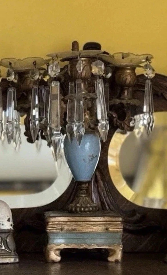 Antiguo candelabro de bronce y turquesa del siglo XIX Foto 1 de 4