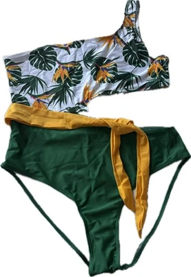 Sexy Traje de Baño Shein Estilo Brasileño Floral Recortado Un Hombro Una Pieza plus3 Foto 1 de 4