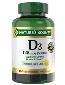Nature's Bounty Vitamin D3 125 mcg, 400 Softgels - Foto 1 di 3
