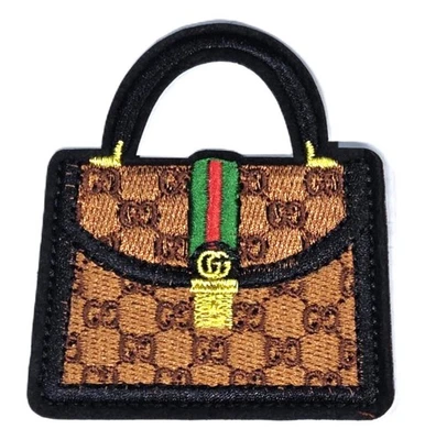 Iron On Clothing Fabric Patch - Embroidered GG Brown Purse - 3" - DIY Crafts - Image 1 of 2