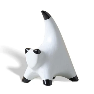 Abstract Ceramic Cat Figurines &#8211; Modern Black and White Striped Cartoon Ca - Picture 1 of 6