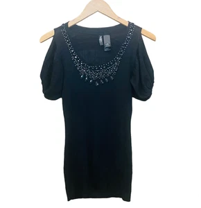 Maglione Bisou Bisou spalle fredde nero perline impreziosito top elasticizzato donna S - Foto 1 di 10