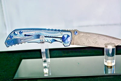 Spartan Harsey Folder Sound Wave Titanium Blue Accents Damascus Blade - Image 1 of 4