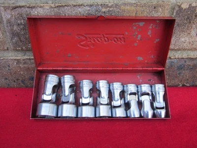 Vintage 8PC SNAP-ON TOOLS 3/8" Drive UNIVERSAL Swivel 6-Point SOCKET SET W/ CASE - Image 1 of 4