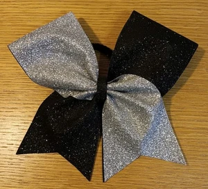 Cheer Bow Black & Silver Glitter Hair Band - Picture 1 of 4
