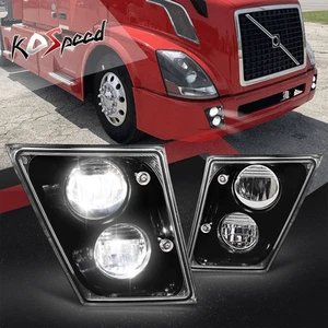 Full White LED Black Housing Fog Lights for 03-17 Volvo VN VNL VNM VNX Trucks - Picture 1 of 6