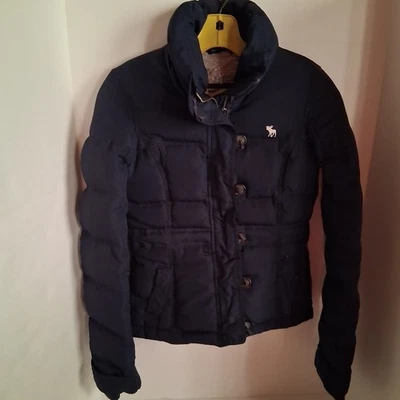 Abercrombie Youth Down  Puffer Jacket Size M  Navy Puffer Fake Fur Lining - Image 1 of 4