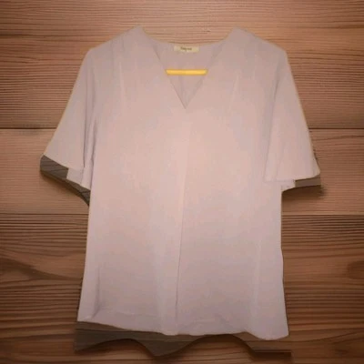 Блузка Timeson розовая повседневная шифоновая с v-образным вырезом епископ короткий рукав женская размер средний - Изображение 1 из 4