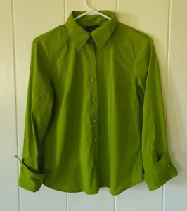 Apostrophe Stretch Womens M 8-10 Green Cuff Sleeve Button Down Shirt Top Blouse - Picture 1 of 6