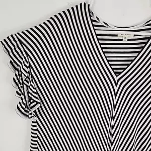 Max Studio Womens White And Black Flutter Sleeve V-Neck Knit Top, Size 2X - Picture 1 of 8