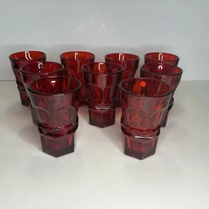 Fostoria Argus Ruby Red Glasses 11 oz Ice Tea Water Tumblers Set Of 9 - Picture 1 of 4