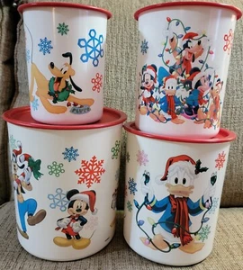 Disney Christmas Tupperware Nesting 4 Canister Set Mickey Minnie Donald Goofy - Picture 1 of 11