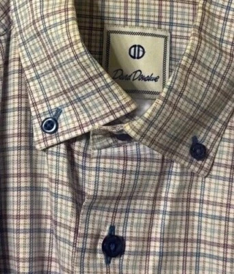 DAVID DONAHUE Classic Fit Blue Purple Plaid Stripe Cotton Dress Shirt Sz Large - Image 1 of 4