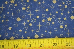 19" Long, Metallic-Gold Stars on Navy Quilt Cotton, R.E.D./Glitter Stars, N577 - Picture 1 of 5