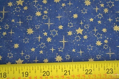19" Long, Metallic-Gold Stars on Navy Quilt Cotton, R.E.D./Glitter Stars, N577 - Image 1 of 4