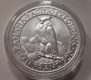 PAN-PAC ROUND TRIBUTE - OWL/MINERVA ROMAN GODDESS – 2 OZ SILVER – PANAMA CANAL - Picture 1 of 11