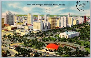 Postcard Miami FL c1953 Hotel Row Biscayne Boulevard Split Ring Milliken Ontario - Bild 1 von 2