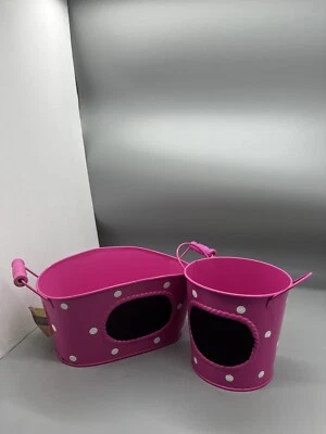 Set of two the Spring shop pink and white metal pots polkadot chalkboard - Image 1 of 4