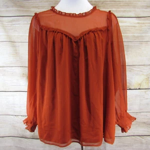 Torrid Orange Blouse Size 4 Long Sleeves Round Neck Ruffled Button Back 4X NEW - Picture 1 of 13