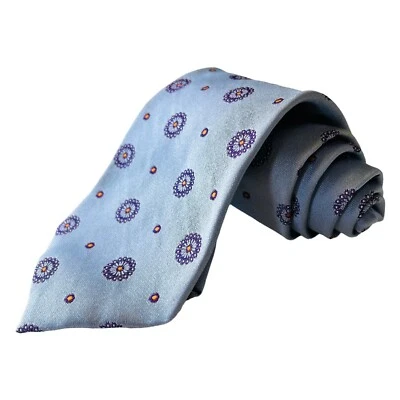 Ermenegildo Zegna Flawed Silk Necktie  Blue Orange Geometric NWT $150 - Image 1 of 4