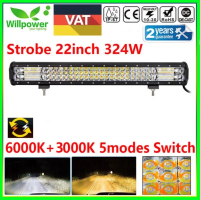 22inch 7D 324W SUV ATV truck off road Car White Amber Dual Color Led Light Bar - Image 1 of 4