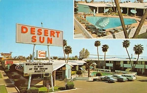 The Desert Sun Hotel & Coffee Shop Vtg Cars Pool Scene Phoenix, AZ Vtg Postcard - Picture 1 of 2