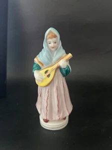 Japan Peasant Women Playing Mandolin Figurine 6" x 2-1/2" x 2-1/2" - Picture 1 of 6