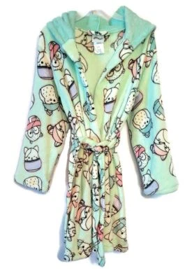 Squishmallows Characters Girl's Mint Green Minky Fleece Print Hooded Bathrobe - Image 1 of 3