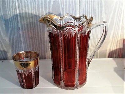 EAPG *** RUBY STAINED  = CAMBRIDGE #2768 = PITCHER AND 1 GLASS = 1890'S ERA - Image 1 of 4
