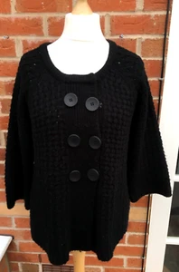 ETHEL AUSTIN Size 20 Black Cardigan Winter 3/4 Sleeve Chunky Knit Holiday S10 - Picture 1 of 7