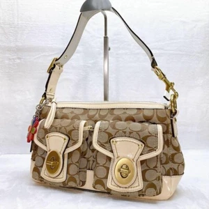 COACH Signature Legacy Turnlock Shoulder Bag Brown White 65th from JP Used - Picture 1 of 10