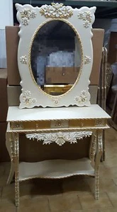 CONSOLLE E SPECCHIERA IN LEGNO CON DECORO AVORIO E ORO CON STRASS - Picture 1 of 1