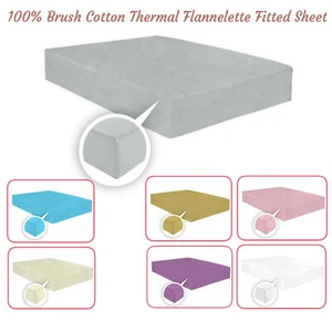 Thermal Flannelette Fitted Sheets 100%Brushed Soft Cotton 25cm Deep Fitted Sheet - Picture 1 of 9