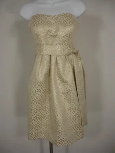 JENNY YOO IVORY GOLD POLKA DOTS STRAPLESS BELT EMPIRE WAIST COCKTAIL DRESS 6 - Picture 1 of 8