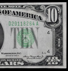 $10 1934A billete de mula de la Reserva Federal D29118264A serie A, bp548, Cleveland, diez $ - Imagen 1 de 4