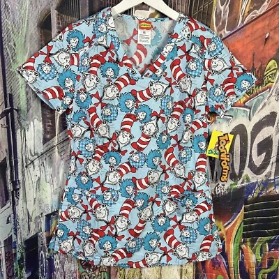 Dr. Seuss Thing One & Thing Two Scrub Top Size XS 2 pockets NWT B8 - Image 1 of 4