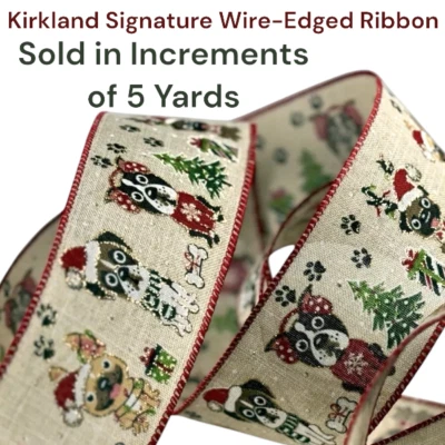 Kirkland Wire Edge Ribbon Dogs 5 Yard Boston Terrier French Bull Wrap Decor 2.5" - Image 1 of 4