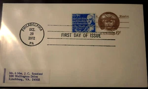 VTG, FIRST DAY POSTCARD COVER "Patriot," Cancelled Philadelphia, PA (10-20-1972) - Picture 1 of 3