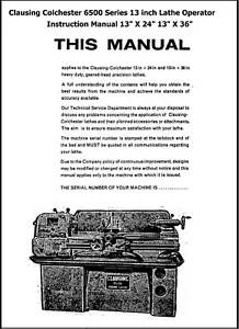 Operator & Parts Manual Fits Clausing Colchester 13-in 6500 Series Lathe PAPER - Picture 1 of 14