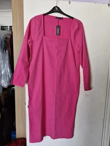 Boohoo Plus Square Neck Bengaline Midi Pink Stretch Dress Size 22 - Picture 1 of 3