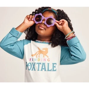 NEW Finding Foxtale Girls Raglan Tee Size 8 Teal Colorful Graphic Fox School $29 - Picture 1 of 9