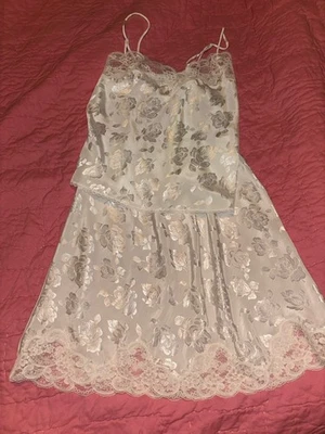 Vintage Christian Dior Slip & Camisole Set White Floral & Lace Satin Large* - Image 1 of 4