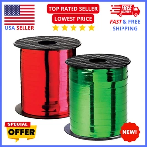 Christmas Curling Ribbon Set – Red/Green Metallic Iridescent Gift Wrap - Picture 1 of 7
