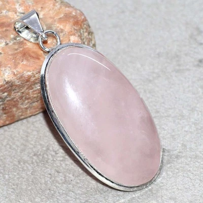 Colgante Joyería Cuarzo Rosa Chapado en Plata 925 Tamaño 2.1" JW Foto 1 de 3