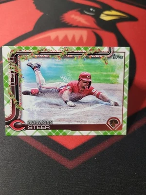 2025 Topps Holiday Spencer Steer #H192 Plaid Cincinnati Reds - Image 1 of 2