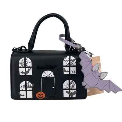 Betsey Johnson Haunted House Crossbody Bag with Bat Charm Black Halloween NWT - Image 1 of 4