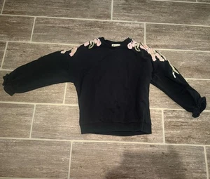 DOE A DEAR GIRLS BLACK FLOWER EMBROIDERED SWEATSHIRT PULL OVER TOP KIDS - Picture 1 of 4