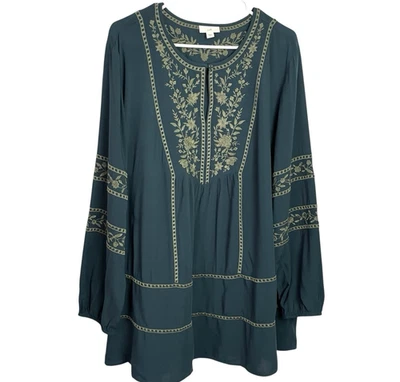 Top túnica Jill para mujer XL azul bordado floral boho campesino cottagecore Foto 1 de 4