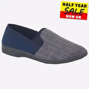 Pantuflas clásicas cómodas espina de arenque para hombre Zedzzz Charles azul marino - Imagen 1 de 2